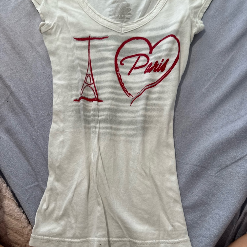 Miley Cyrus & Max Azria White Tank with Red Paris Heart Graphic